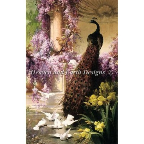 画像1: HAED(Heaven and Earth Designs)図案（チャート） - A Peacock and Doves in a Garden (1)
