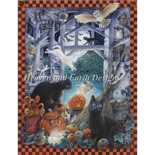 画像1: クロスステッチ キットMini Lesleys Cats At Halloween 25ct - HAED(Heaven And Earth Designs)  (1)