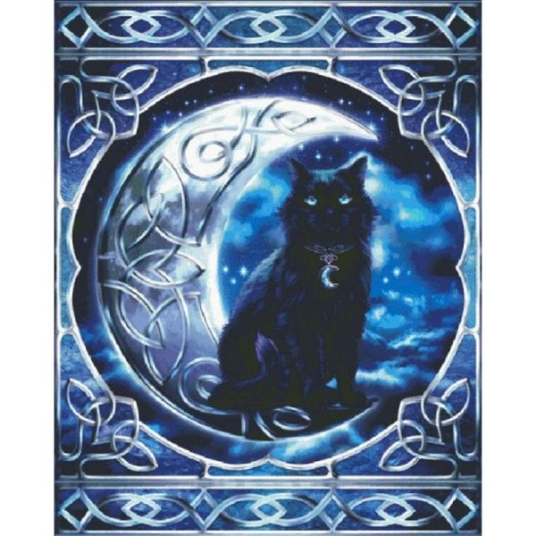 画像1: クロスステッチキット[HAEDレギュラー]Midnight Moon Celtic Black Cat 25ct - Heaven and Earth Designs  (1)