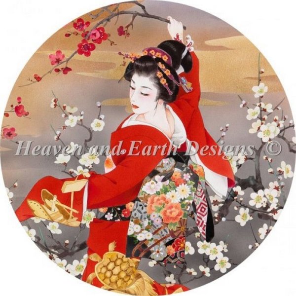 画像1: クロスステッチ図案[HAED OM] Ornament Tsuru Kame - Heaven And  Earth Designs (1)