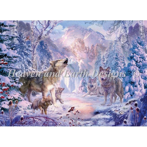 画像1: HAED(Heaven and Earth Designs)-Mini Snow Landscape Wolvesクロスステッチ図案 (1)