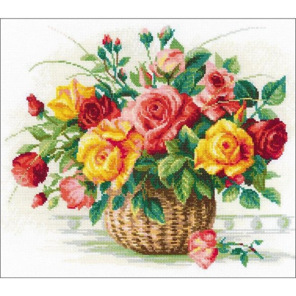 画像1: Basket With Roses -Riolis（リオリス） クロスステッチ キット (1)