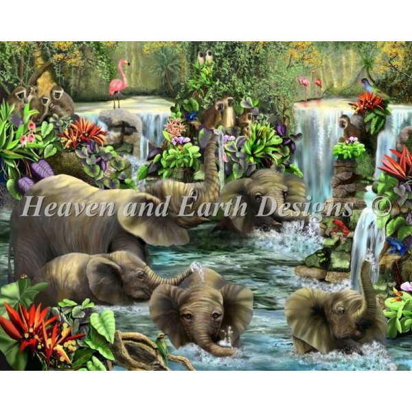 画像1: Mini Baby Elephant Pool-HAED(Heaven and Earth Designs)クロスステッチ図案 (1)