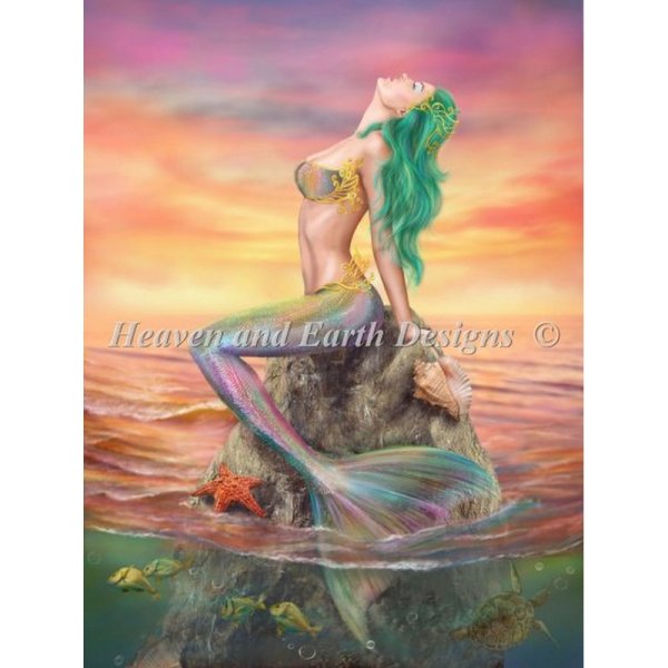 画像1: クロスステッチ図案　Mini Mermaid At Sunset-HAED(Heaven and Earth Designs) (1)