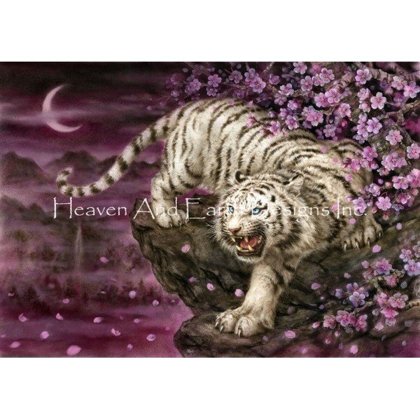 画像1: クロスステッチ図案White Tiger Cherry Blossoms-HAED(Heaven and Earth Designs) (1)