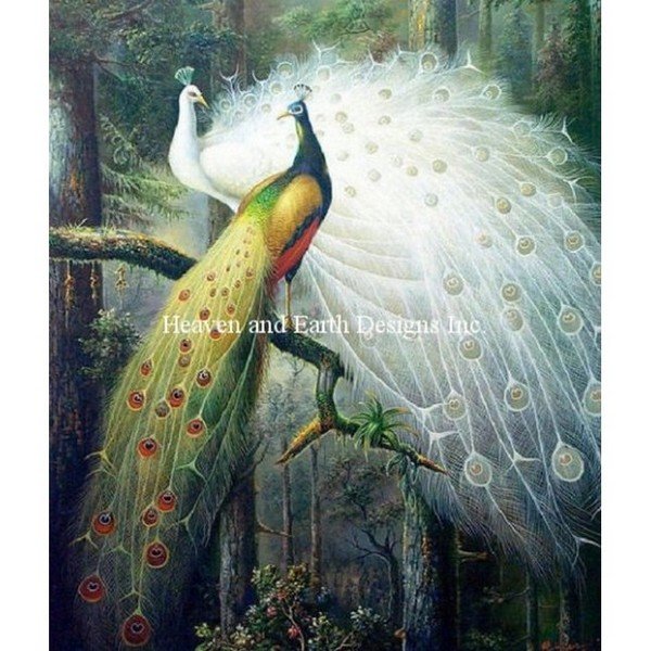 画像1: クロスステッチ図案[HAEDレギュラー] Forest Peacocks - Heaven and Earth Designs (1)