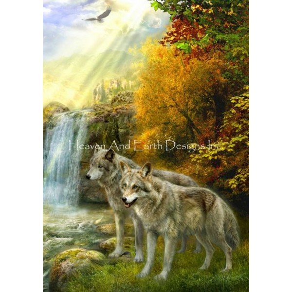 画像1: クロスステッチ図案Wolf Falls-HAED(Heaven and Earth Designs) (1)