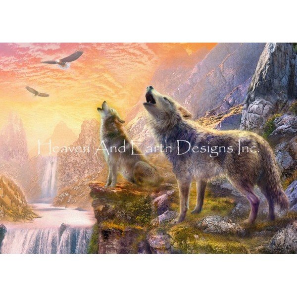 画像1: クロスステッチ図案 Sunset Howling Wolves-HAED(Heaven and Earth Designs) (1)