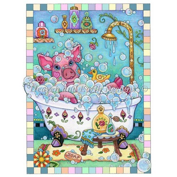 画像1: クロスステッチ図案  Piggy In A Bubble Bath-  HAED(Heaven and Earth Designs) (1)