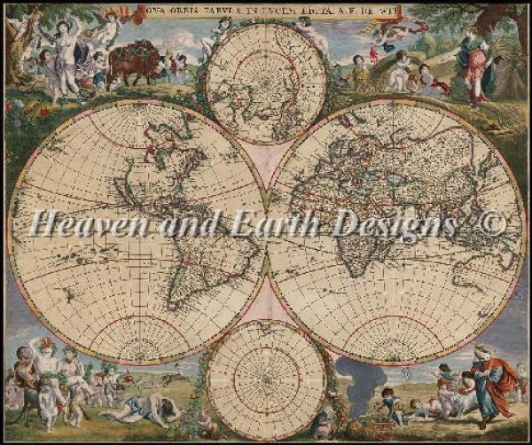 画像1: クロスステッチ キット Old World Map 25ct -HAED(Heaven and Earth Designs) (1)