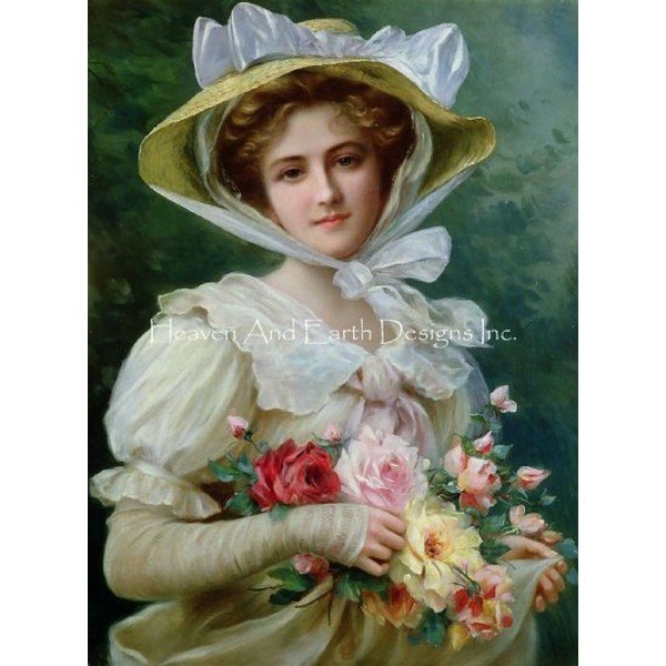 画像1: クロスステッチ図案Mini Elegant Lady With A Bouquet-HAED(Heaven and Earth Designs) (1)