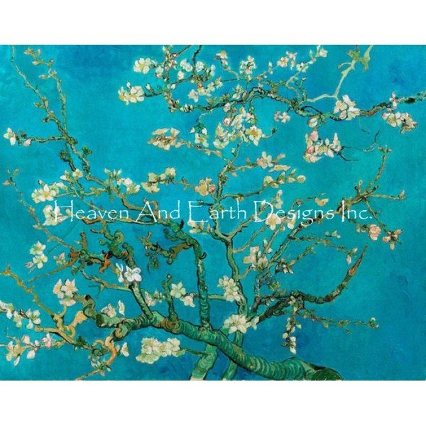 画像1: クロスステッチ キット[HAEDミニ]Mini Almond Blossom Blue 25ct - HAED(Heaven and Earth Designs) ゴッホ (1)