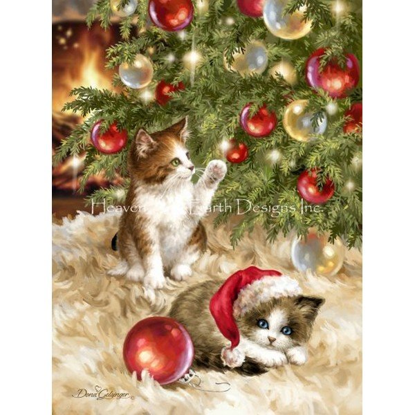 画像1: クロスステッチ キット[HAEDレギュラー]Christmas Tree Kittens 25ct - Heaven And Earth Designs (1)