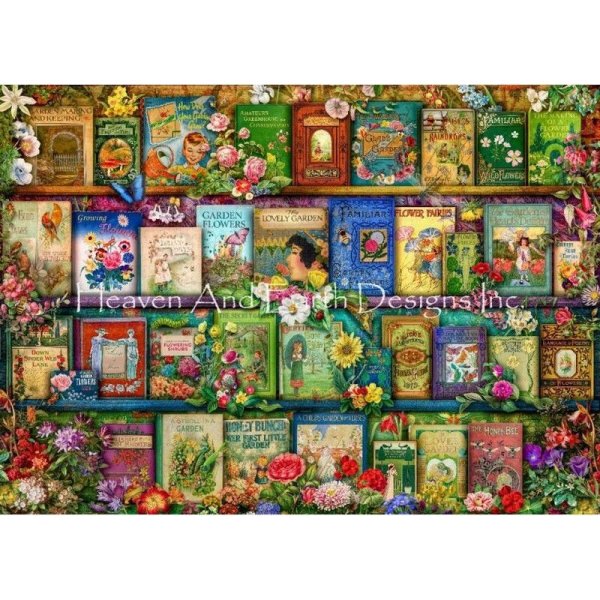 画像1: クロスステッチキット[HAED レギュラー]Vintage Summer Garden Book Shelf 25ct - HAED(Heaven and Earth Designs) (1)