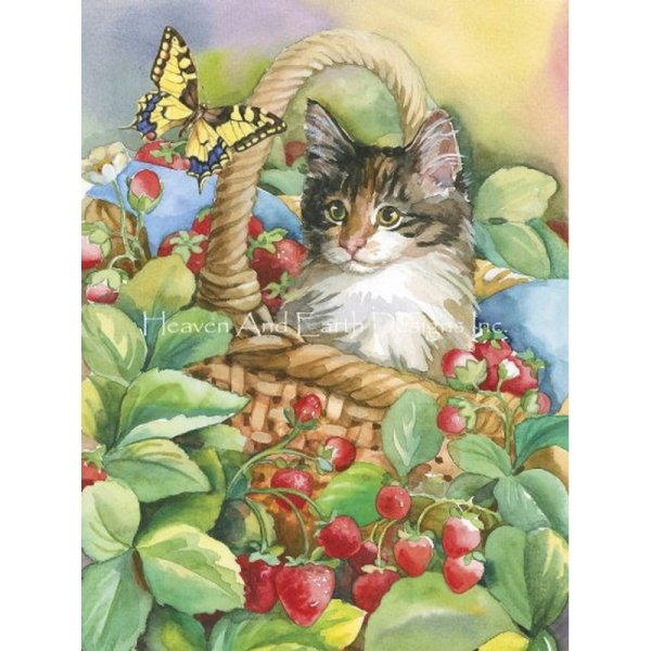 画像1: クロスステッチ図案[HAEDレギュラー]Kitty In A Basket- HAED(Heaven and Earth Designs) (1)