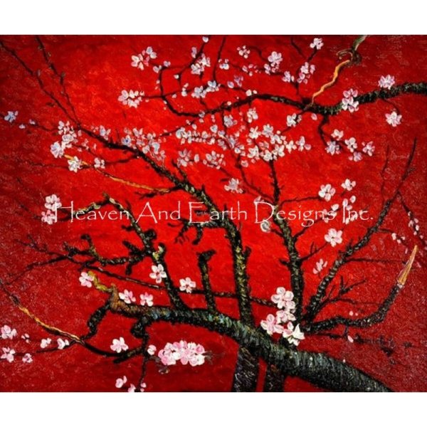 画像1: クロスステッチ キット[HAEDミニ] Mini Almond Blossom Red 18ct -Heaven and Earth Designs ゴッホ (1)