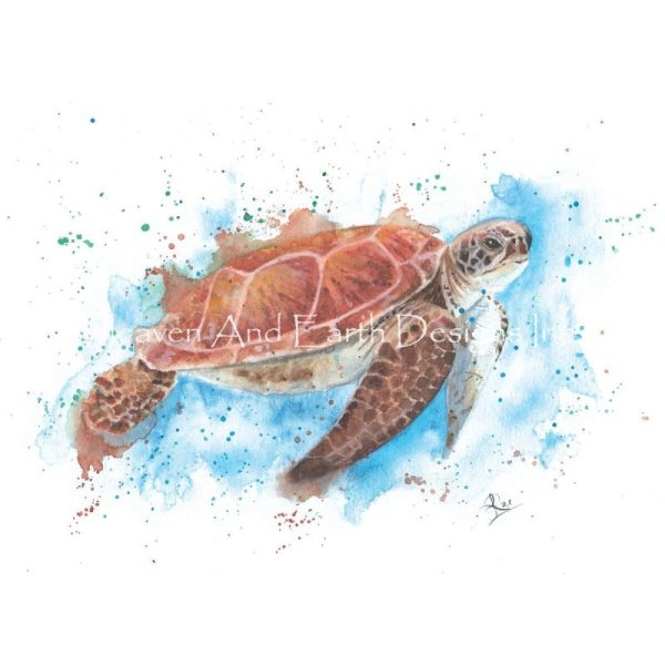 画像1: クロスステッチ キット[HAEDレギュラー] Colour Splash Sea Turtle 25ct -Heaven and Earth Designs  (1)