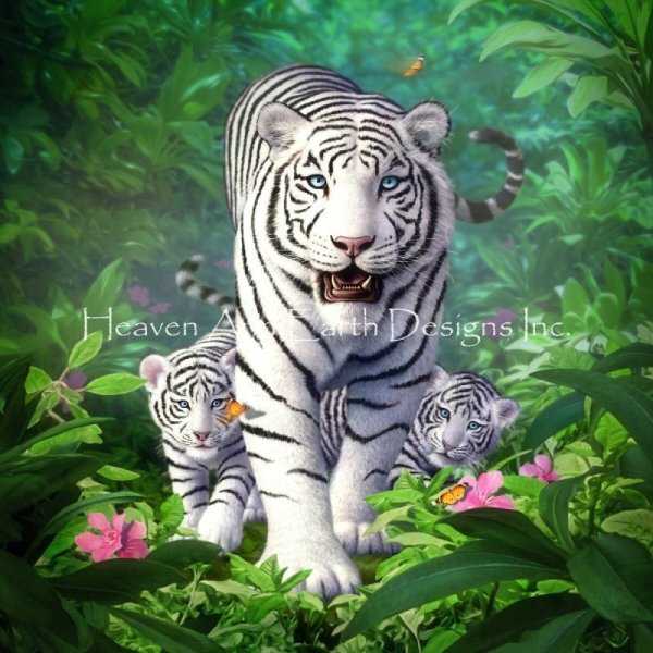 画像1: クロスステッチ キット[HAEDレギュラー] White Tigers 25ct -Heaven and Earth Designs  (1)