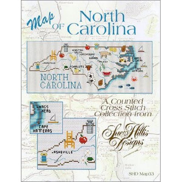 Sue Hillis North Carolina Map クロスステッチ図案