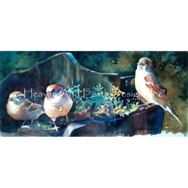 画像1: クロスステッチ キット[HAEDミニ] Mini English Sparrows 25ct -Heaven and Earth Designs  (1)
