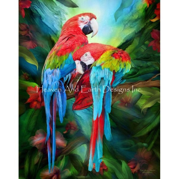 画像1: クロスステッチ キット[HAEDレギュラー] Tropic Spirits Macaws Request A Size 25ct -Heaven and Earth Designs (1)