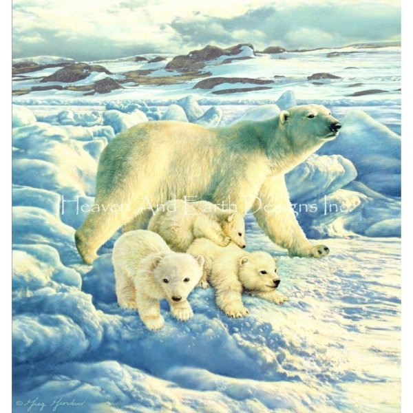 画像1: クロスステッチ キット[HAEDレギュラー] Polar Bear With Babies - 25ct -Heaven and Earth Designs (1)