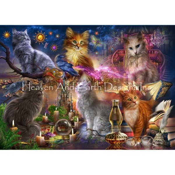 画像1: クロスステッチ キット[HAEDレギュラー]Mystical Cats- 25ct -Heaven and Earth Designs (1)