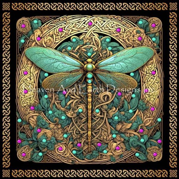 画像1: クロスステッチ キット[HAEDミニ]Mini The Celtic Dragonfly 25ct -Heaven and Earth Designs (1)