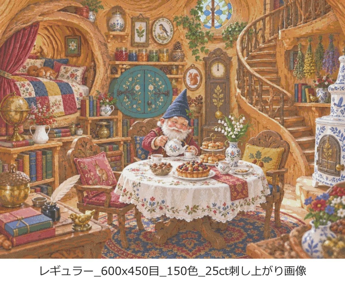 画像2: クロスステッチキット・図案 [レギュラー][150色][25ct] 木の家で楽しむ小さなティータイム - Stitch Being (2)
