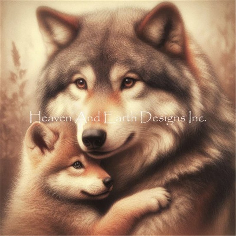 クロスステッチ キットHuggable Wolf With Baby Cub 25ct布＋刺繍糸（図案なし） -Heaven and Earth Designs