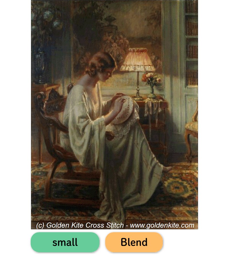 クロスステッチキット・図案 Young Woman Sewing 2 (small) [small][Blend] - Golden Kite(GK)